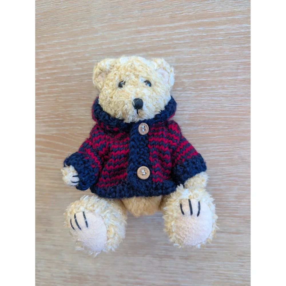 Vintage 1998 Hugfun Teddy Bear Navy Red Striped Sweater Hooded 6